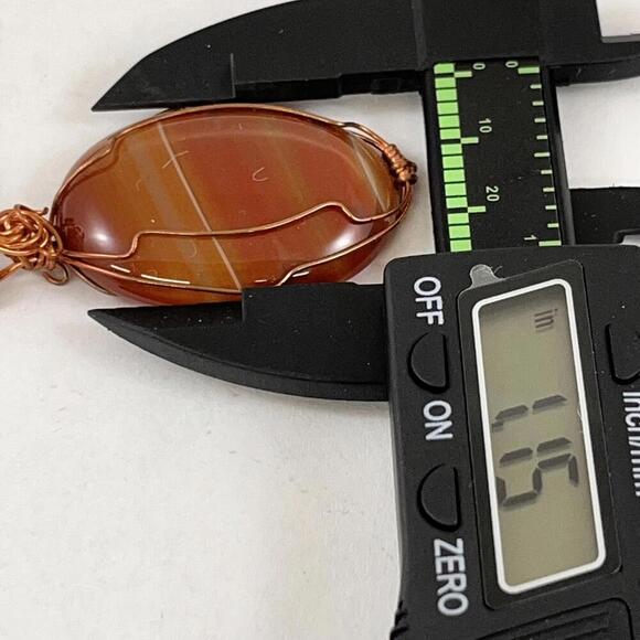 Handmade Wire Wrapped Carnelian Agate Necklace Pendant Gemstone Oval Cabochon - Picture 3 of 3